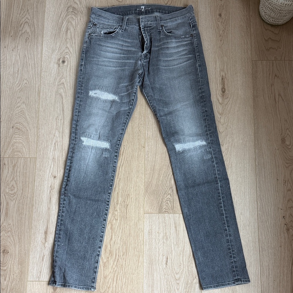 7 For All Mankind Men's Skinny Jeans - Gray Distressed